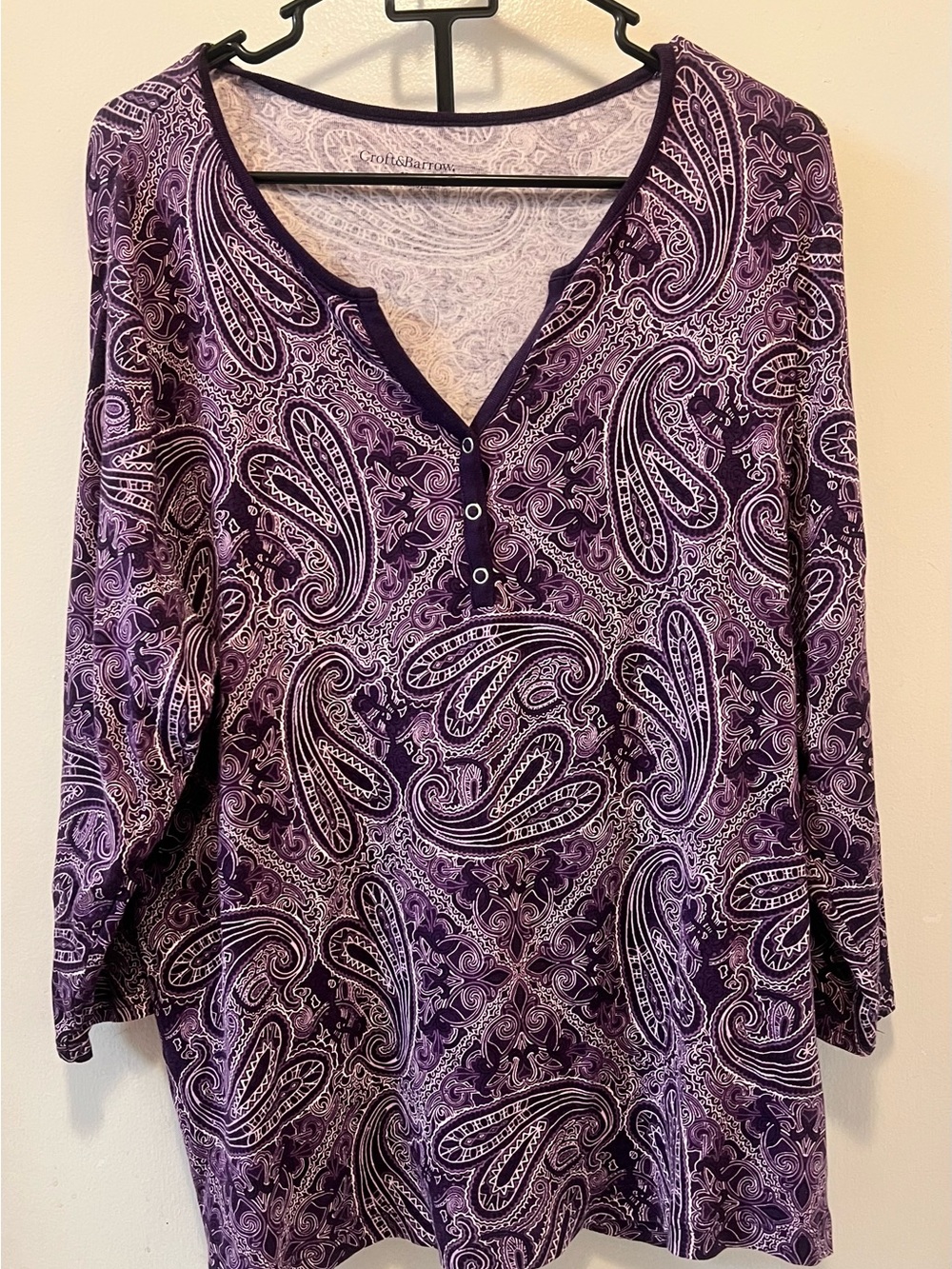 croft & barrow Purple Paisley Henley Top